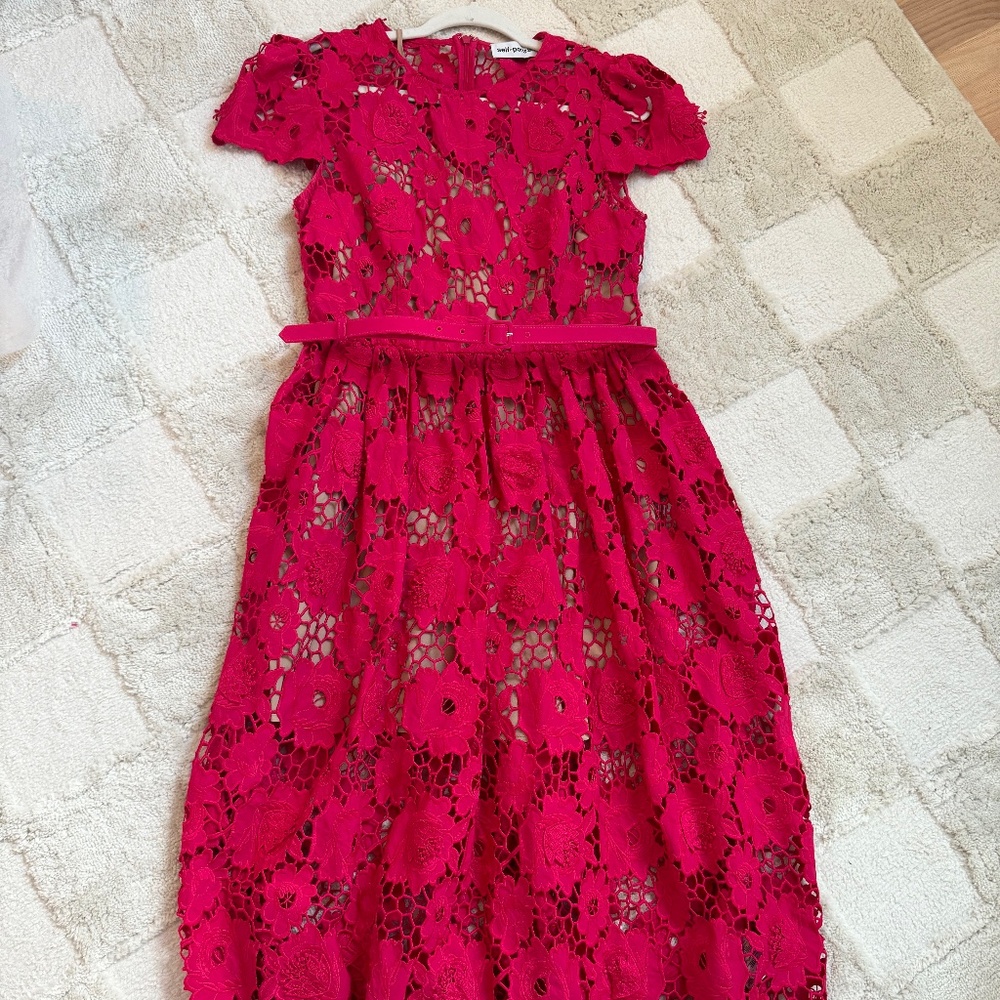 Self-Portrait Red Lace Midi Dress